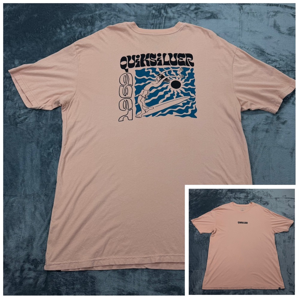 Quiksilver Mens XXL Peach Graphic Surf T-Shirt 1969 Psychedelic Art Cotton Tee